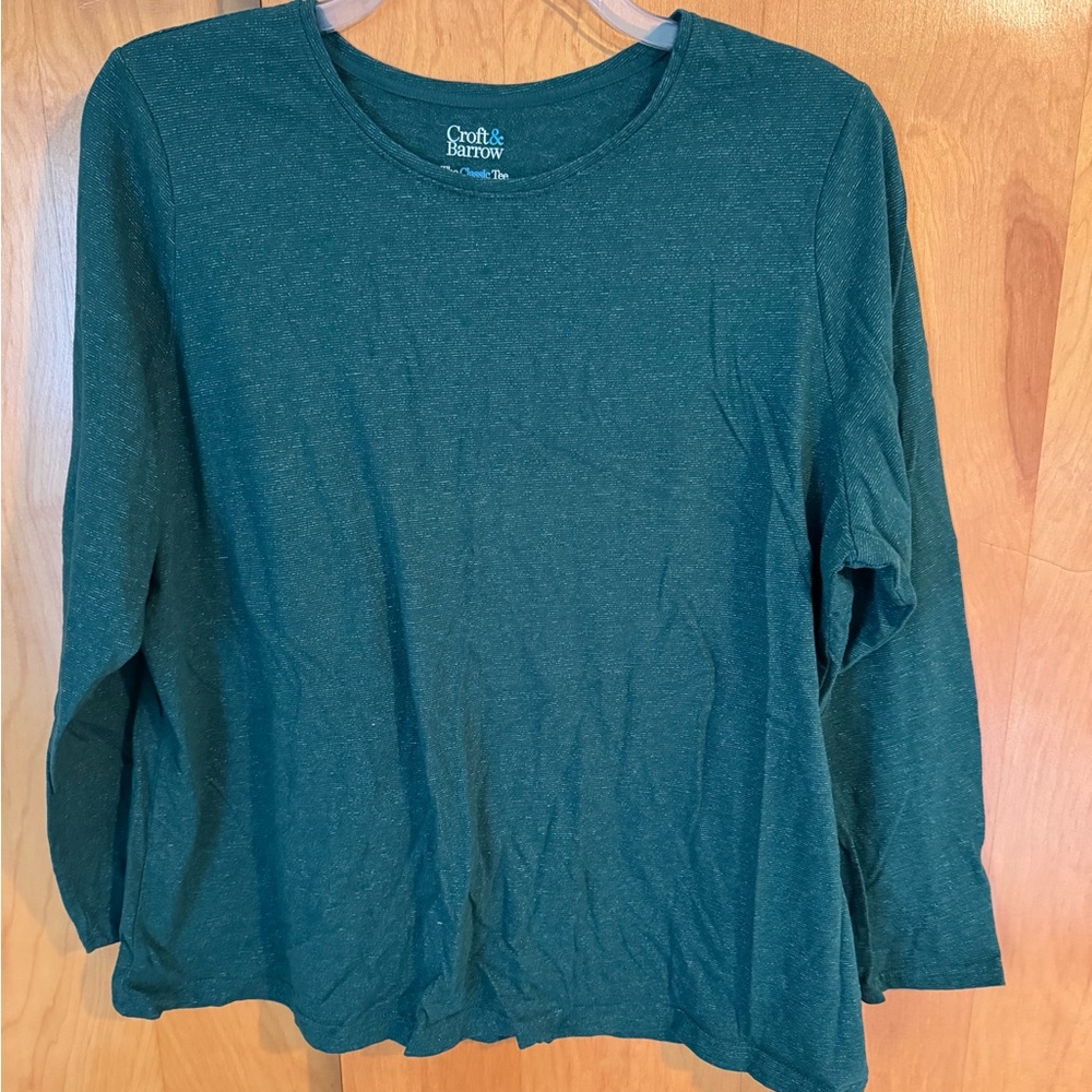 Croft & Barrow Essentials Long Sleeve Lurex Tee Size 1X- Green